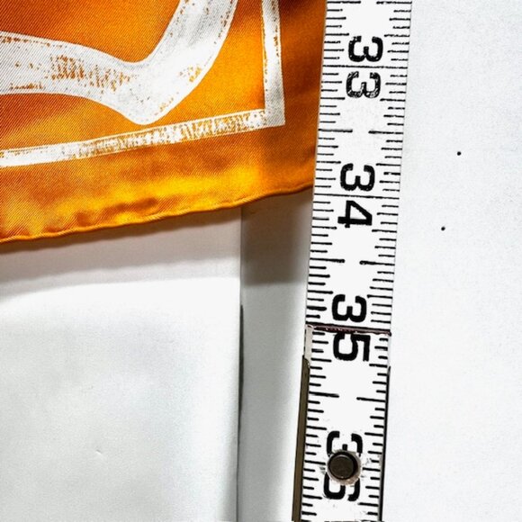 Yves Saint Laurent YSL 100% Silk Satin Scarf 34" White Shamrock Pumkin Color (60 - Picture 12 of 13